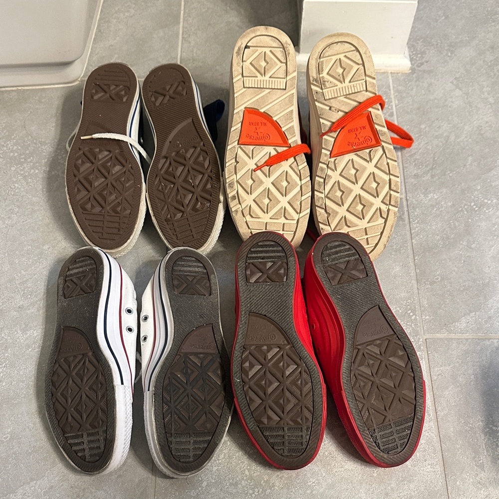 Converse High-Top and Low-Top Sneakers in Blue, Brown, White, and Red